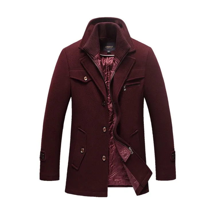 Men's Winter Pea Coat Casual Woolen Trench Coat Single Breasted Short Wool Jacket | 1303