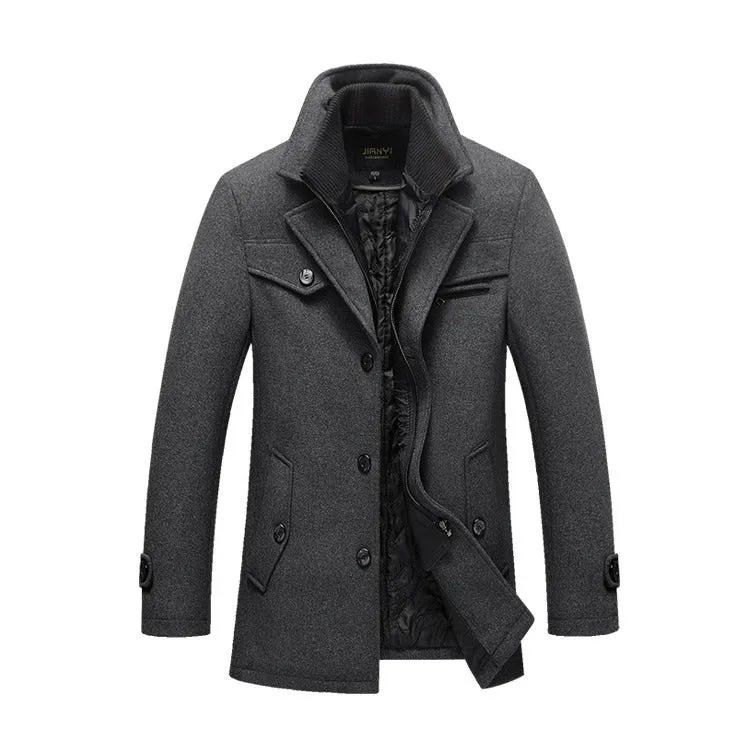 Men's Winter Pea Coat Casual Woolen Trench Coat Single Breasted Short Wool Jacket | 1303