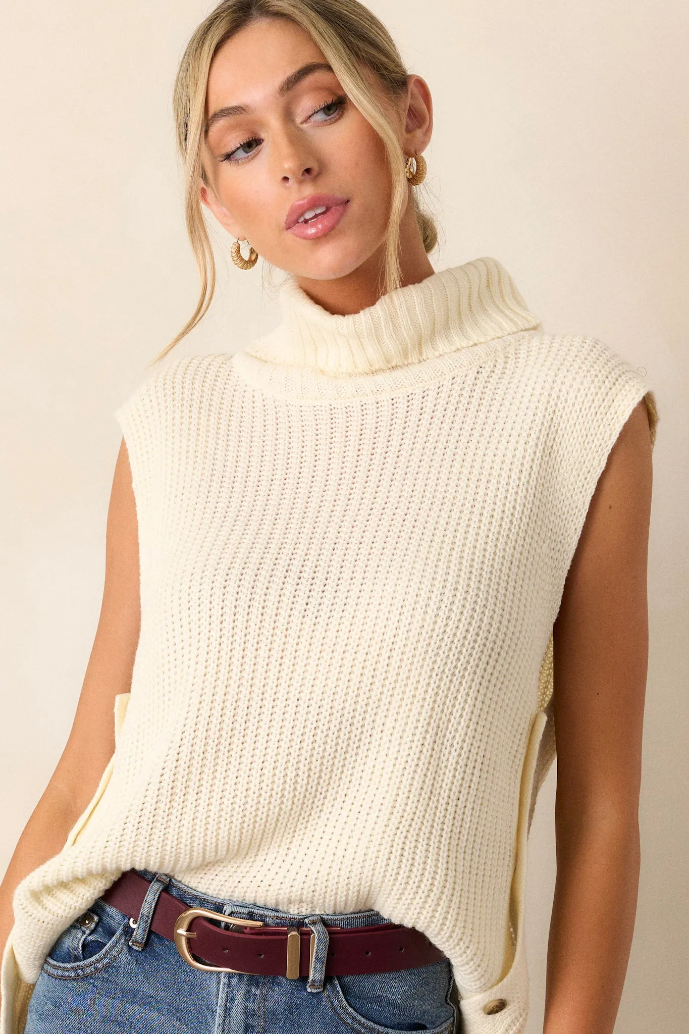 Mixed Emotions Ivory Turtleneck Sweater Vest