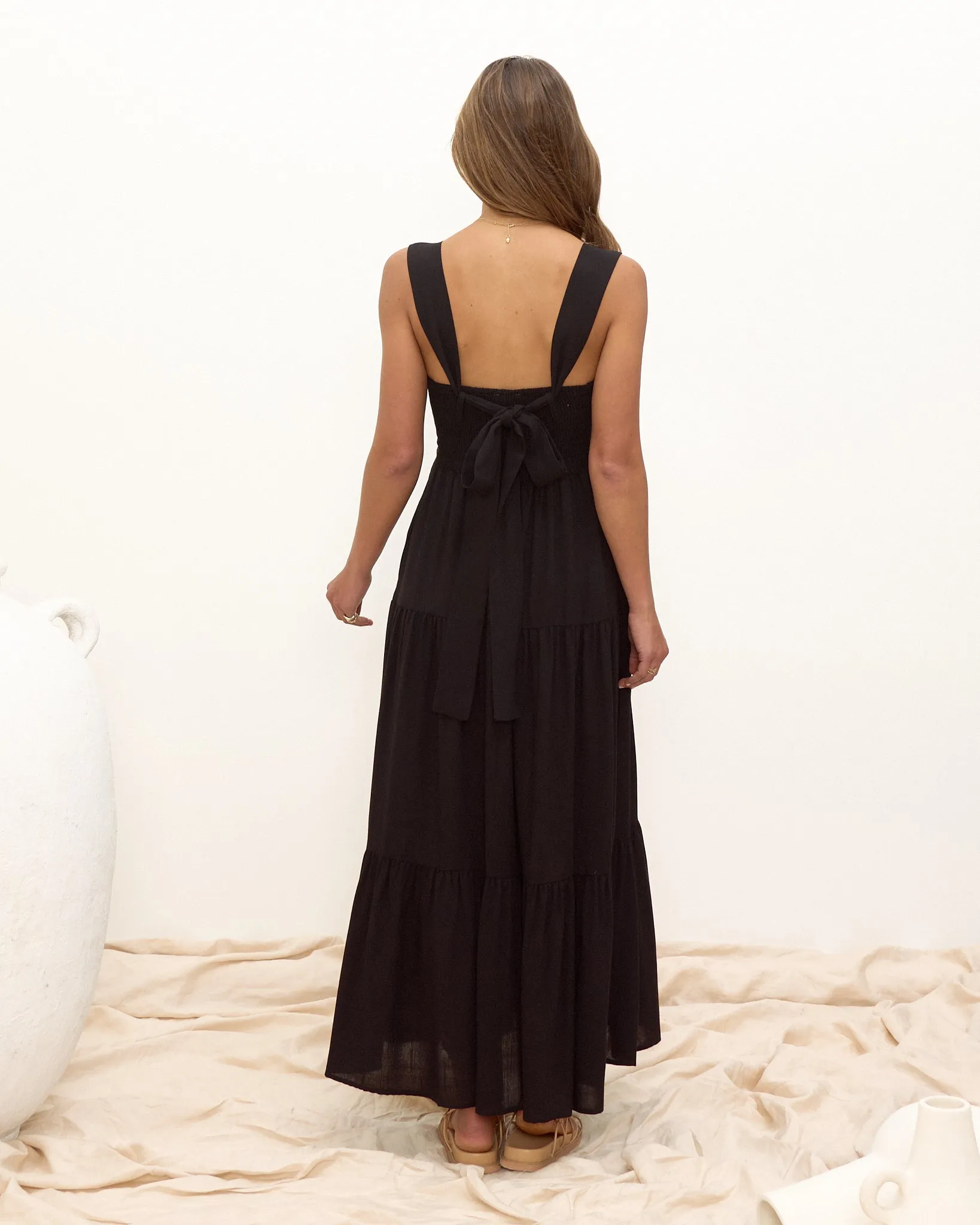 Myah Black Tiered Midi Dress