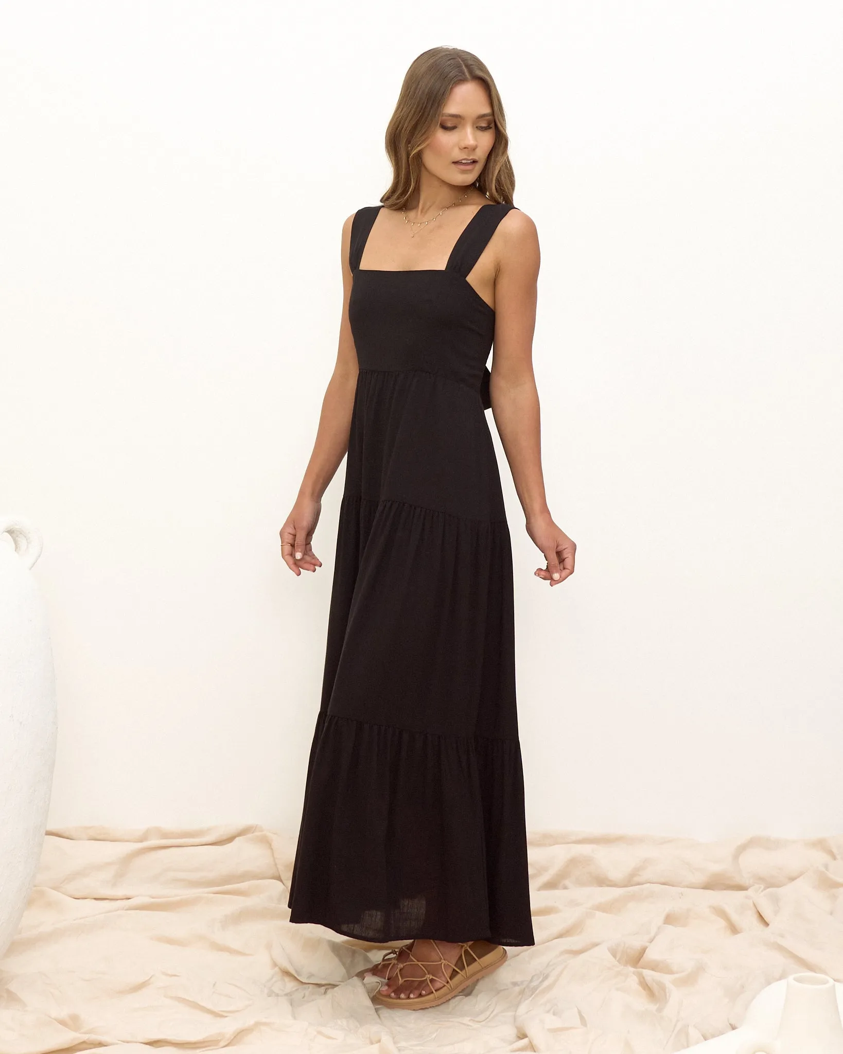 Myah Black Tiered Midi Dress