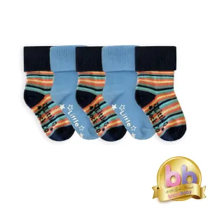 Non-Slip Stay on Baby and Toddler Socks - 5 Pack in Stripe & Blues