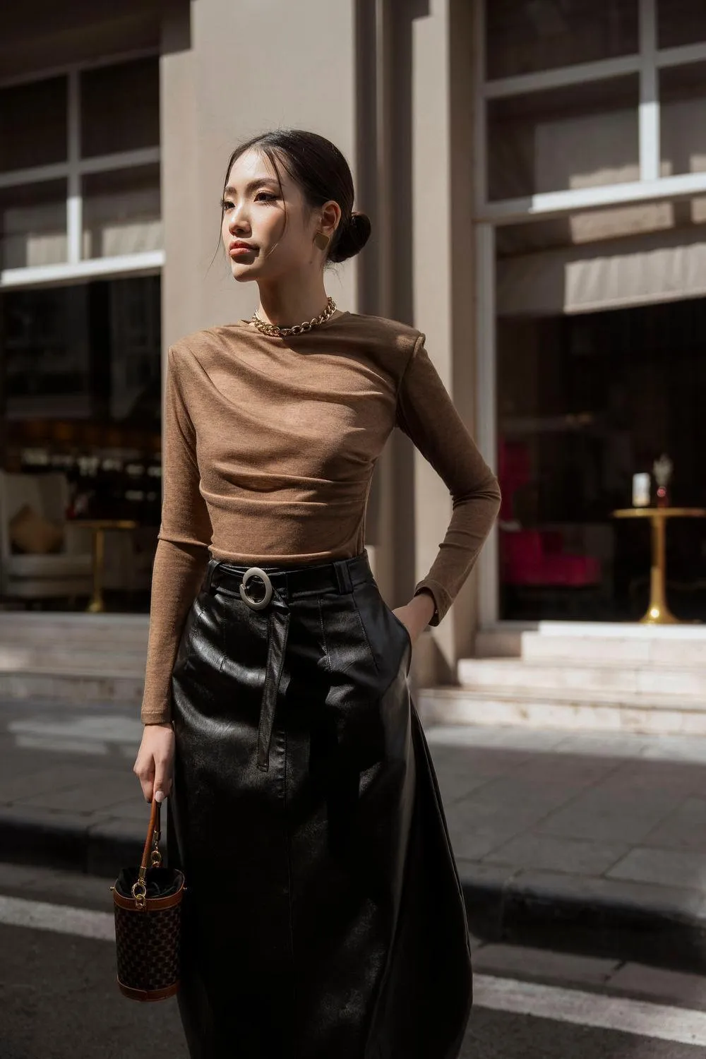 Odile Cocoon Long Sleeved Bicast Leather Midi Set