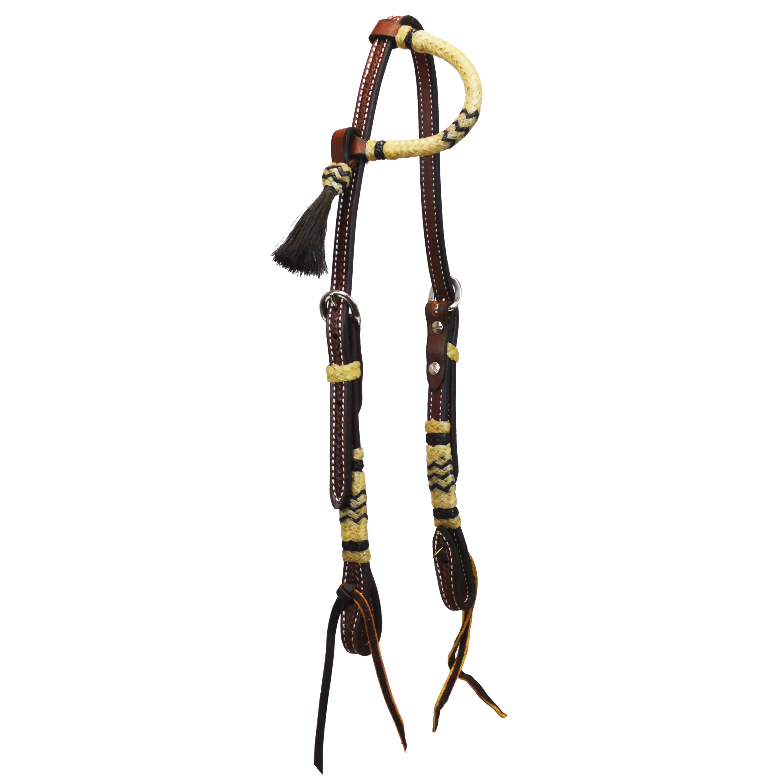 Oiled Tooled Slip Ear Headstall with Rawhide and Ties