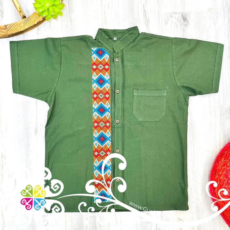 Olive Green Rhombus Stripe Shirt - Embroider Men Shirt