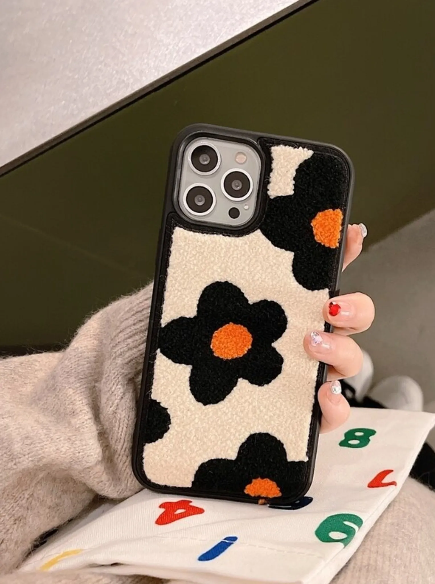 Orange Flowers Embroidered iPhone Case