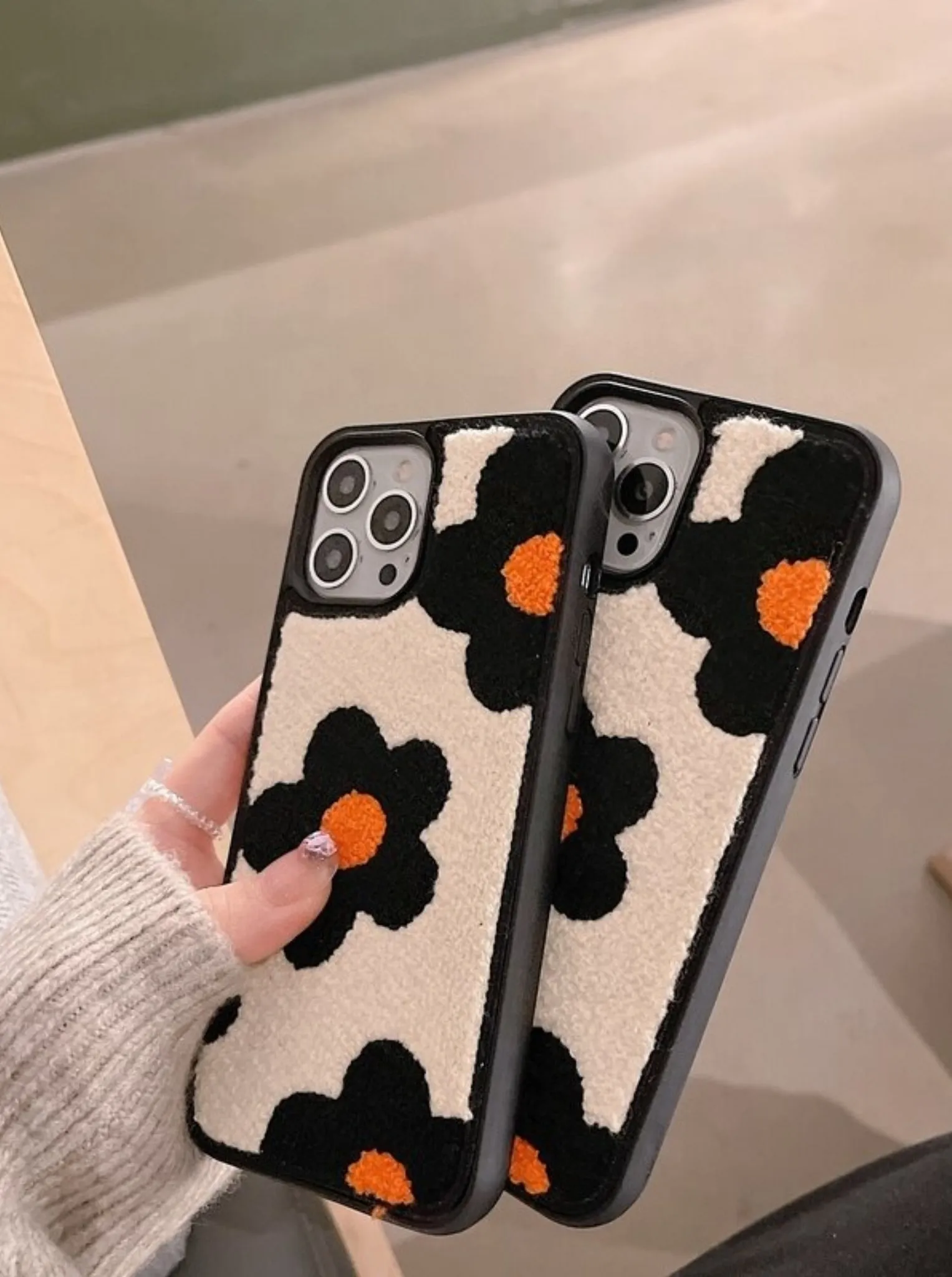 Orange Flowers Embroidered iPhone Case