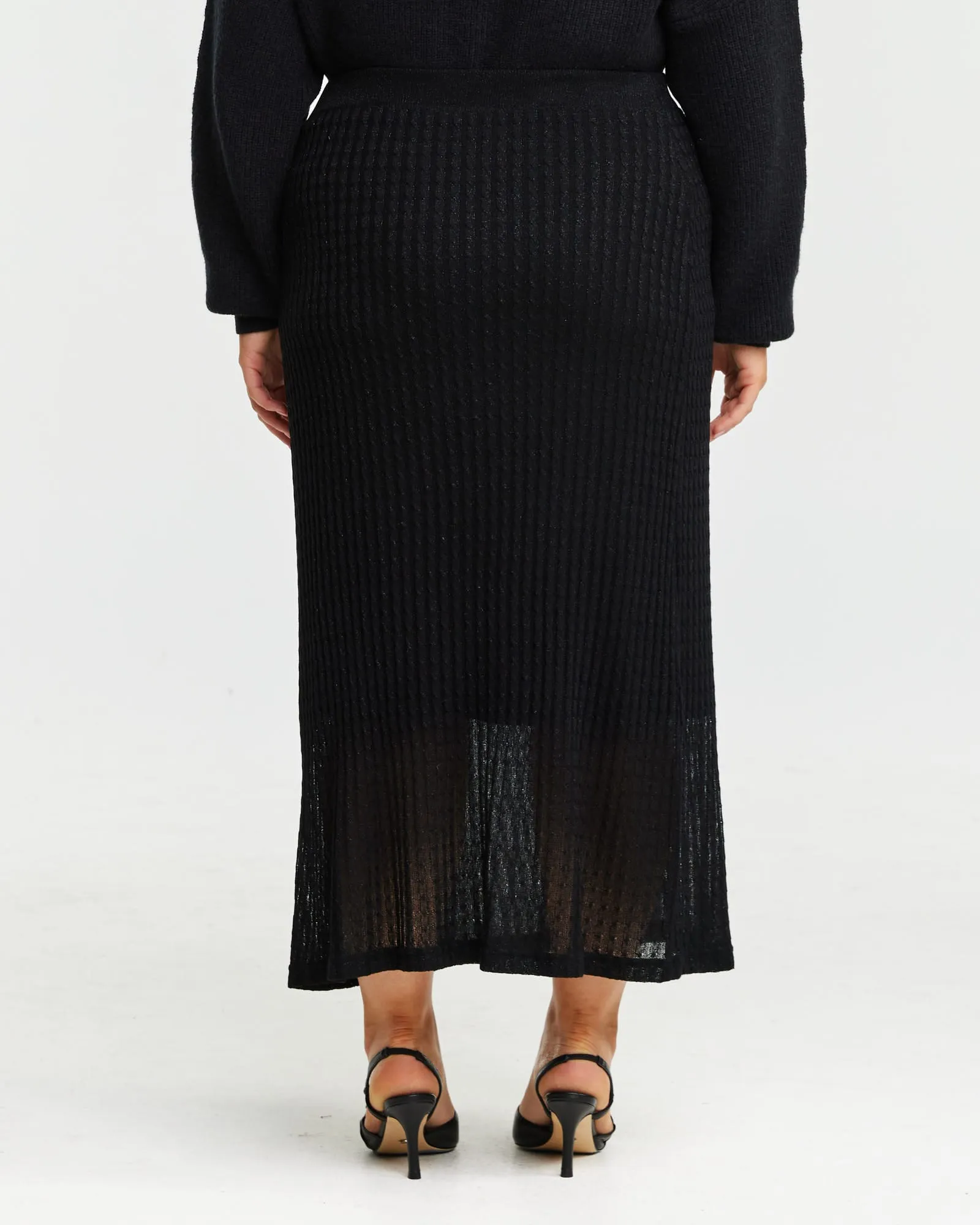 Oxford Metallic Knit Skirt | Black/silver