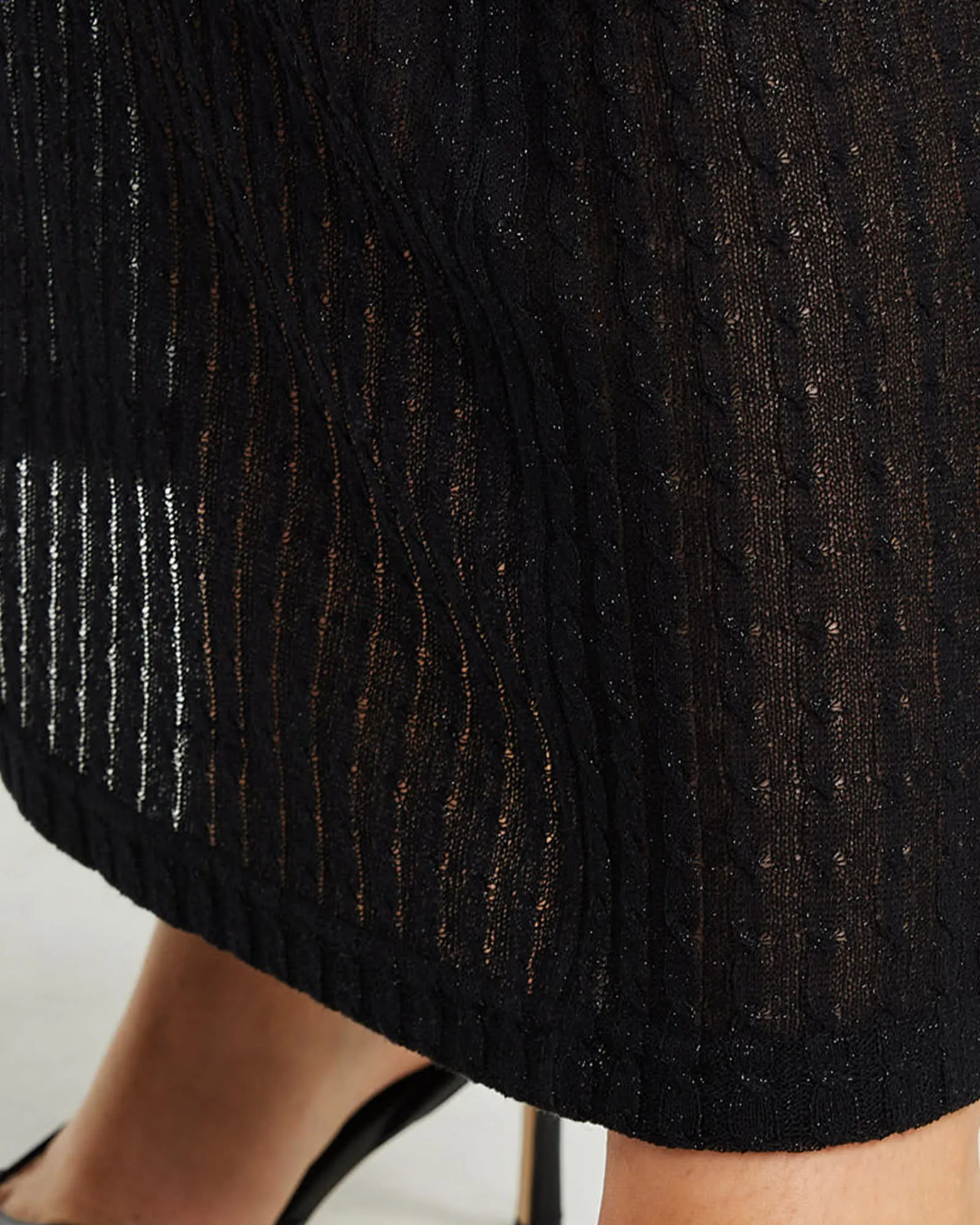 Oxford Metallic Knit Skirt | Black/silver