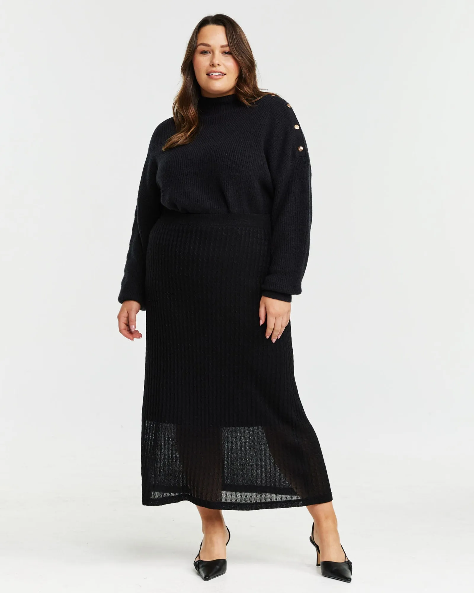 Oxford Metallic Knit Skirt | Black/silver