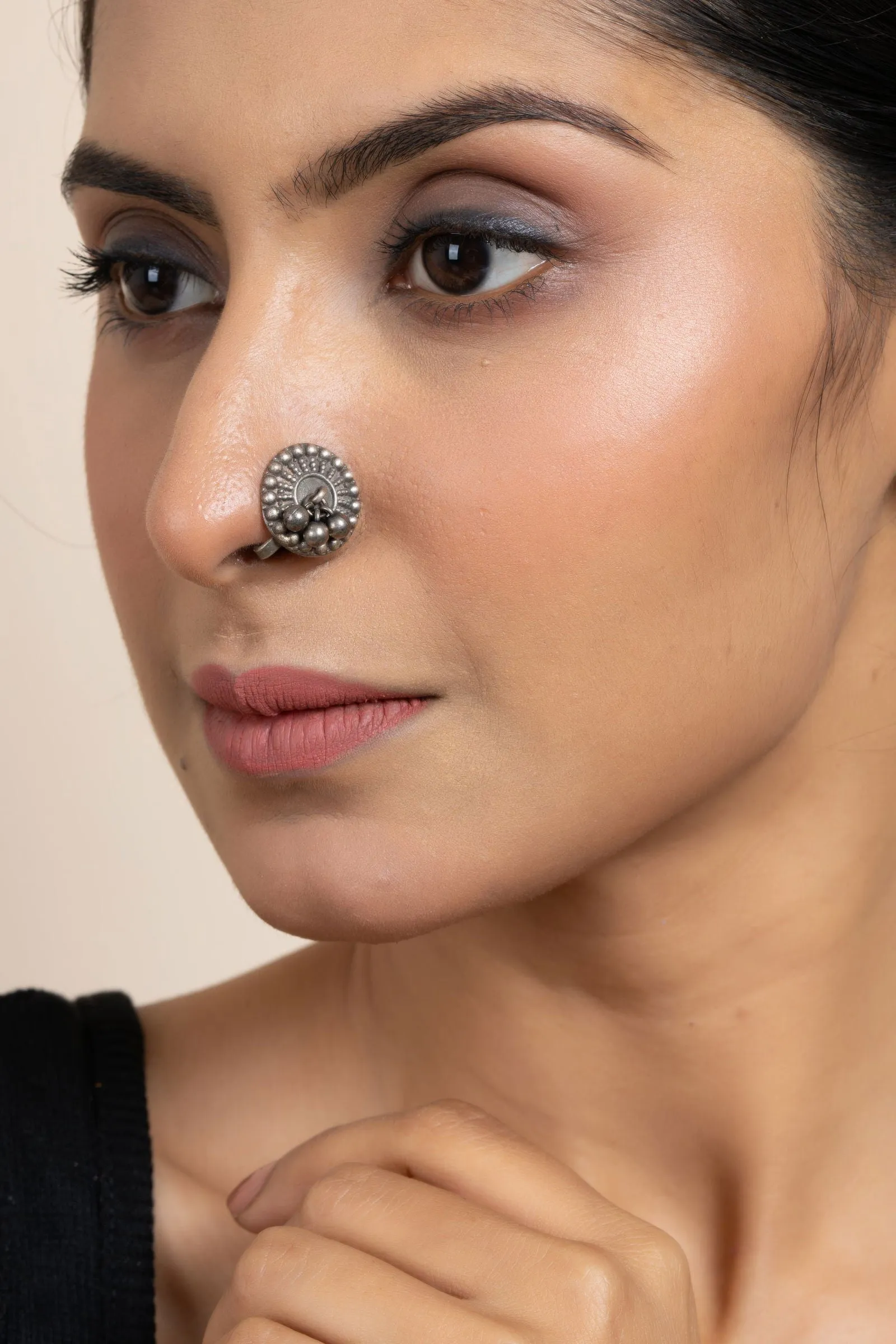 Oxidised Silver Clip On Nose Pin - Non-Allergic, Unique Design for Effortless Style