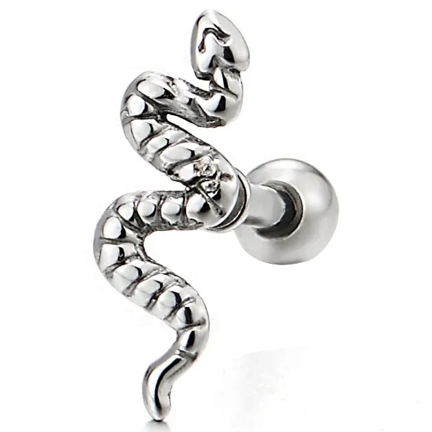 Pair Tiny Thin Small Stainless Steel Snake Stud Earrings for Mens Women, Screw Back