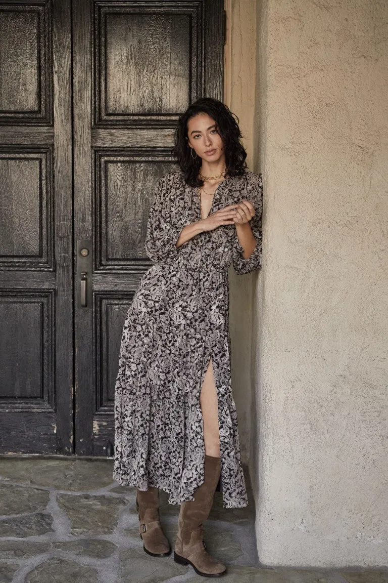 Paisley Jacquard Slit Midi Dress