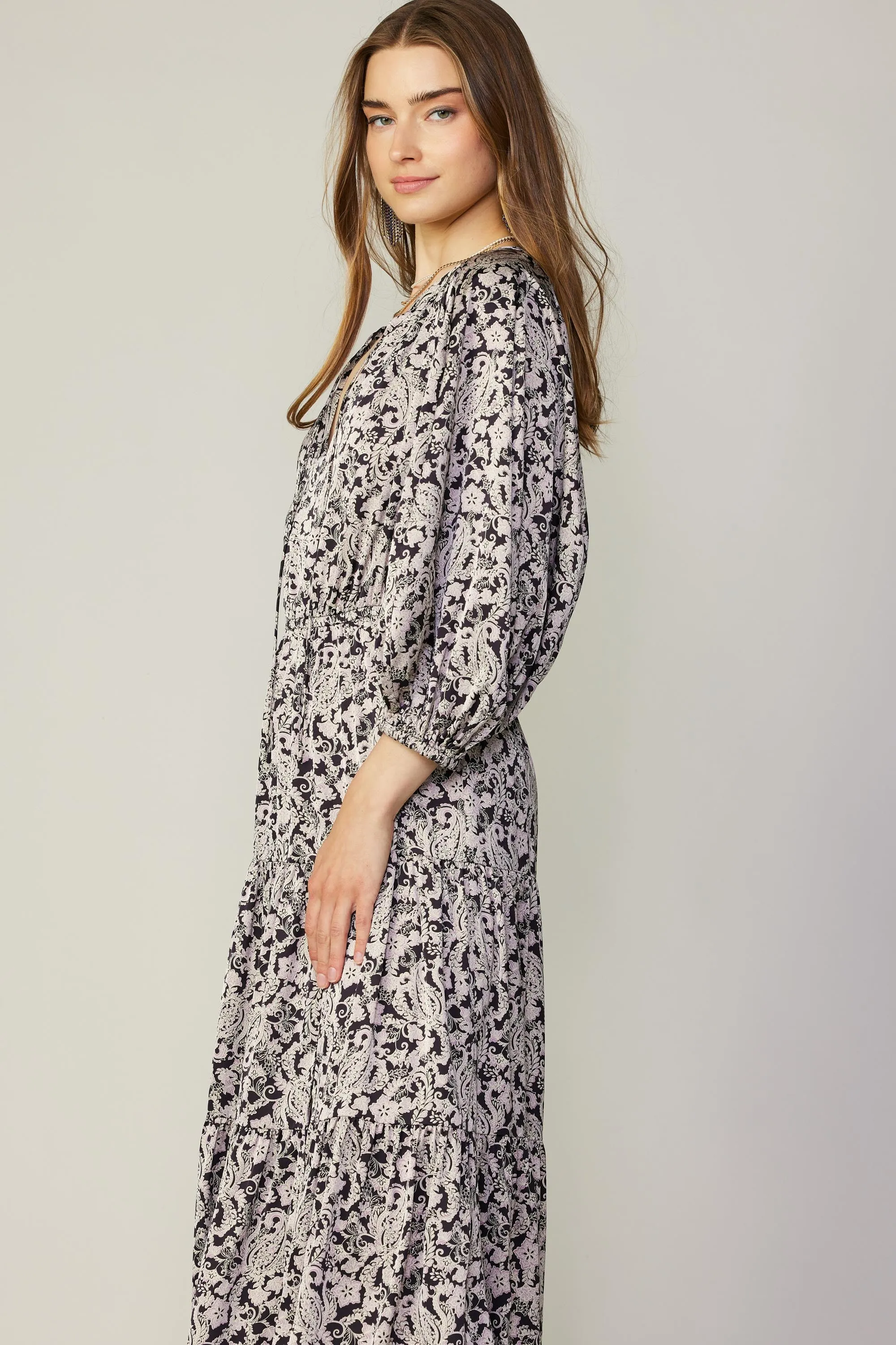 Paisley Jacquard Slit Midi Dress