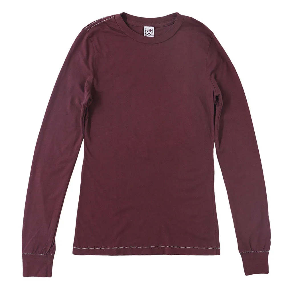 Peace Store Long Sleeve Cotton Banded Crew Neck - Cranberry