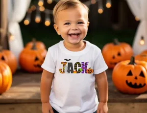 Personalized Halloween Shirt for Kids with Halloween Doodles