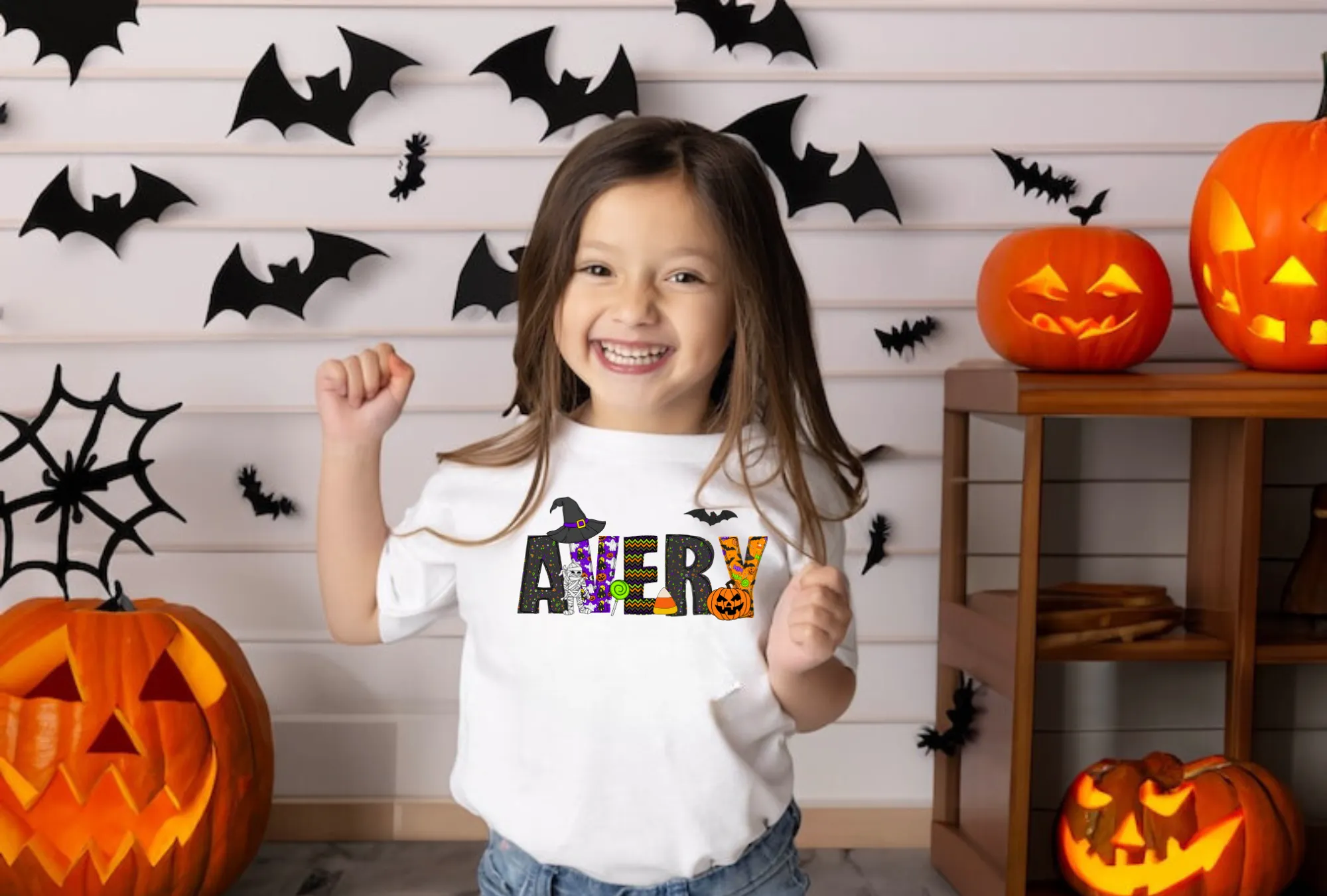 Personalized Halloween Shirt for Kids with Halloween Doodles