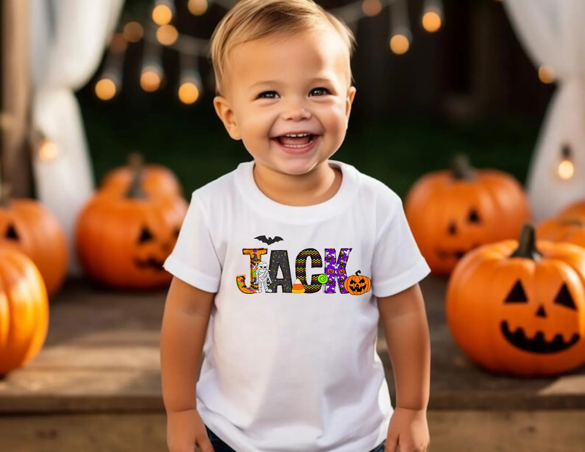 Personalized Halloween Shirt for Kids with Halloween Doodles