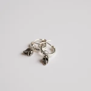 Petite Skull Huggie Hoop Earrings in Sterling Silver