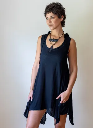 Pixie Sleeveless Hoodie Dress in Black