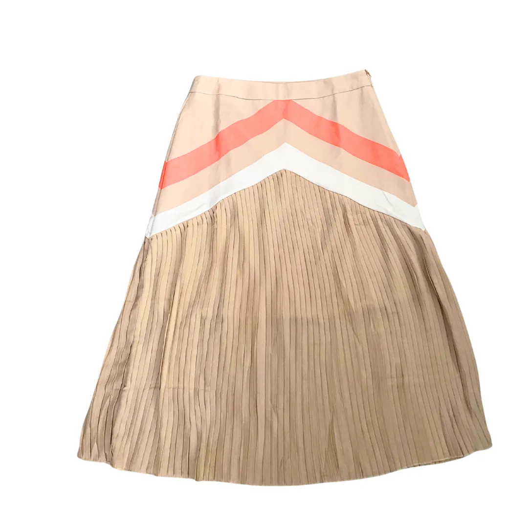 Pleated Chevron Midi Skirt Beige SIZE M