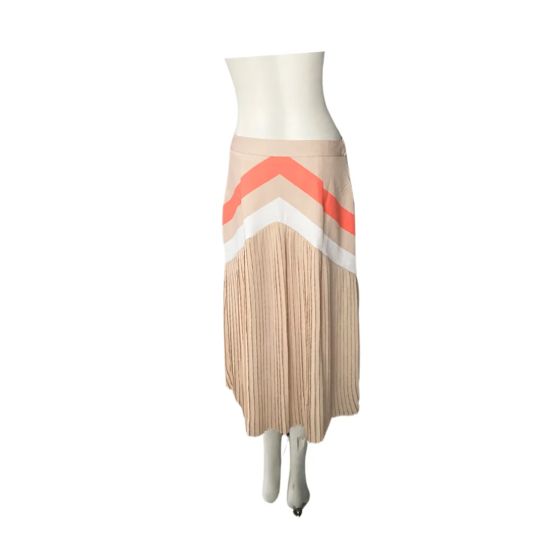 Pleated Chevron Midi Skirt Beige SIZE M