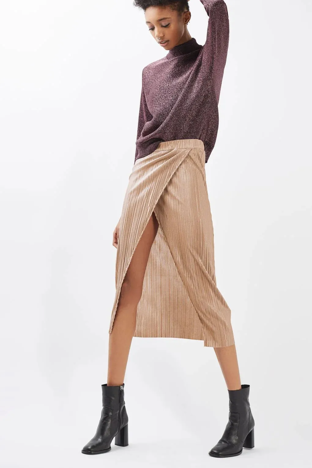 Plisse Wrap Midi Skirt