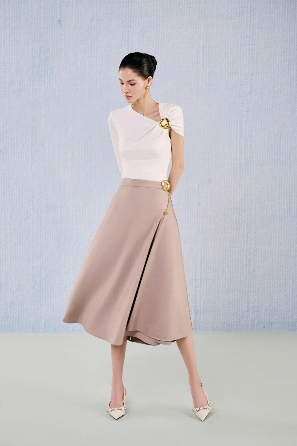 Pyrite A-line Flared Viscose Midi Skirt