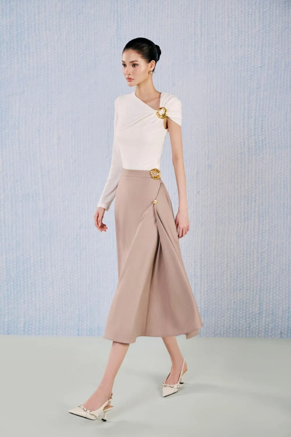 Pyrite A-line Flared Viscose Midi Skirt