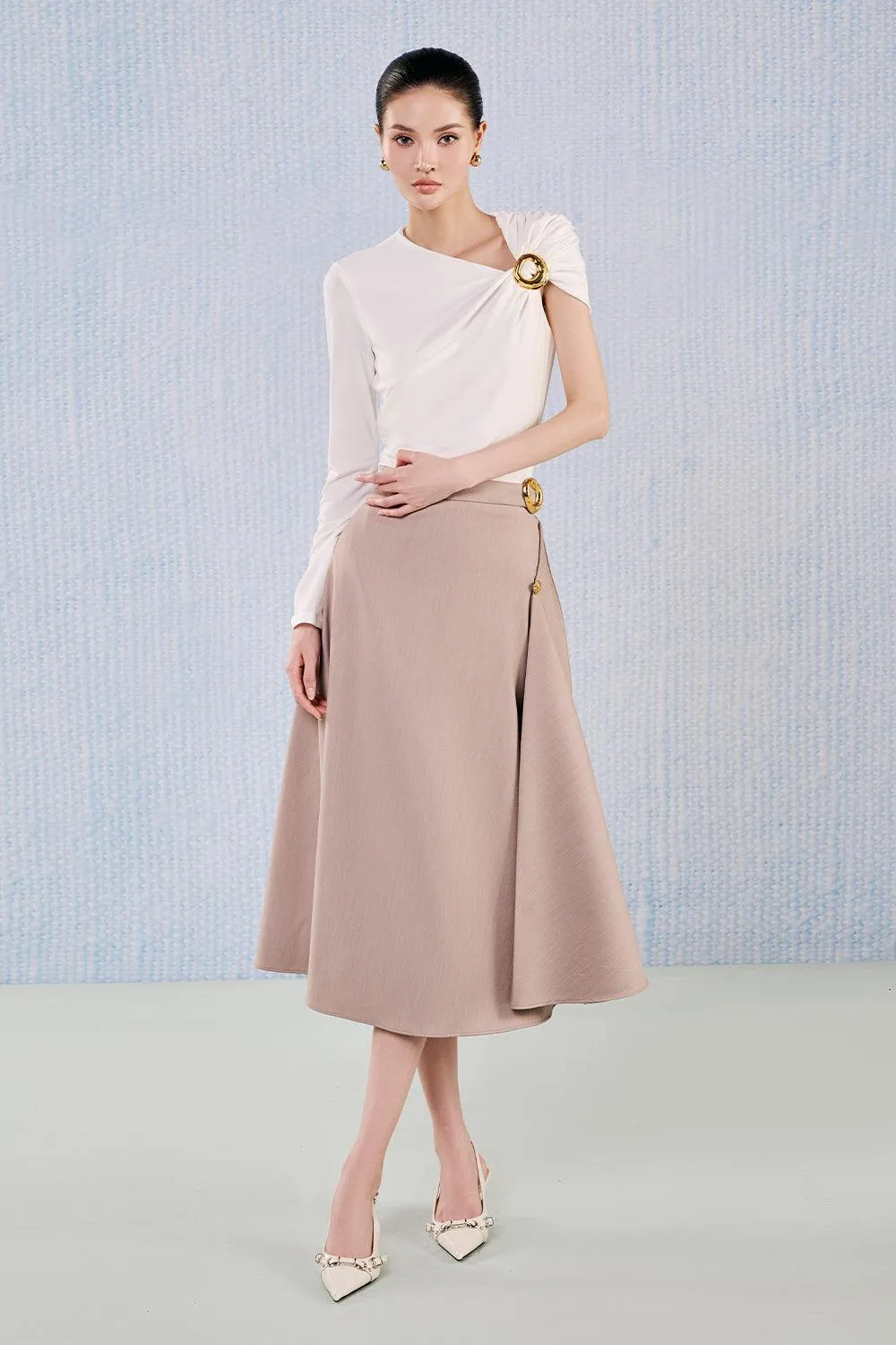 Pyrite A-line Flared Viscose Midi Skirt