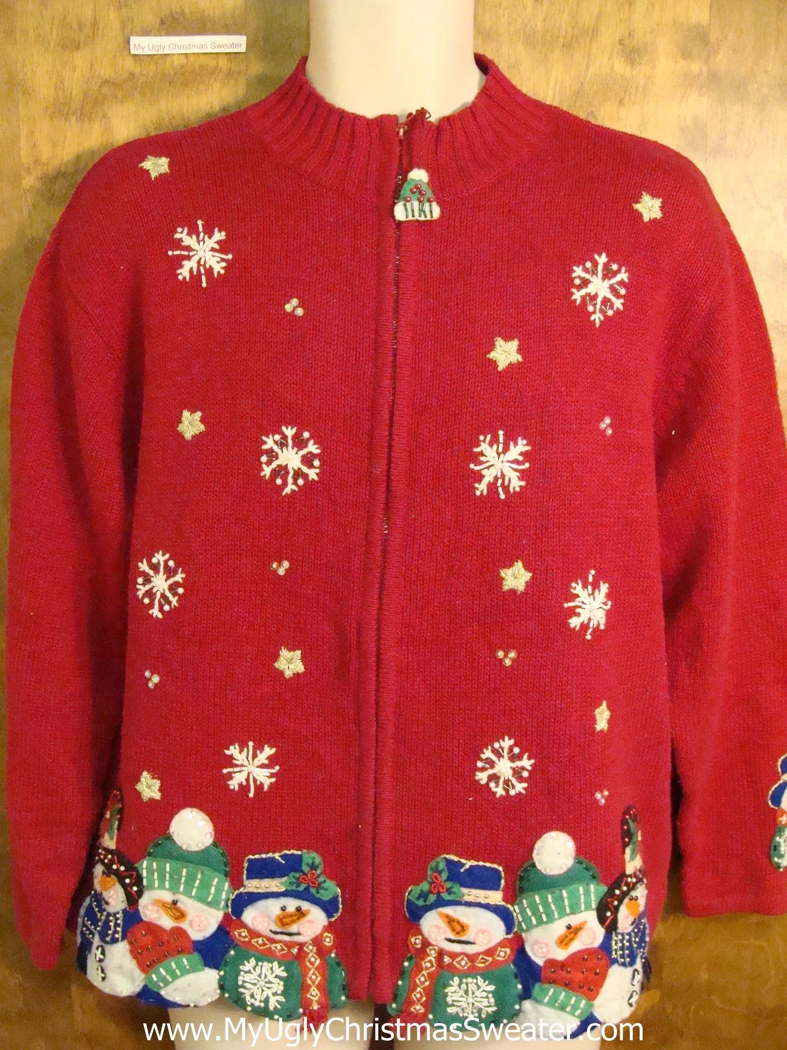 Red Colorful Ugliest Christmas Sweater with Snowmen