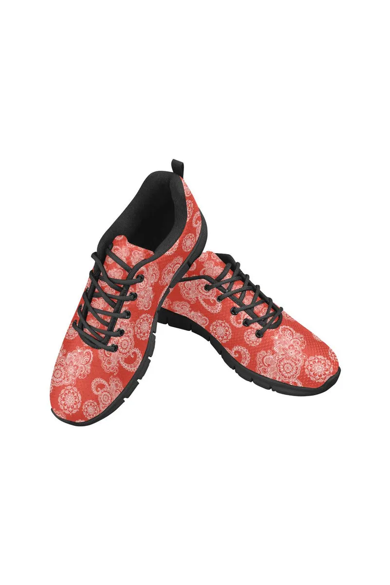 Red Paisley Women's Breathable Running Shoes (Model 055)