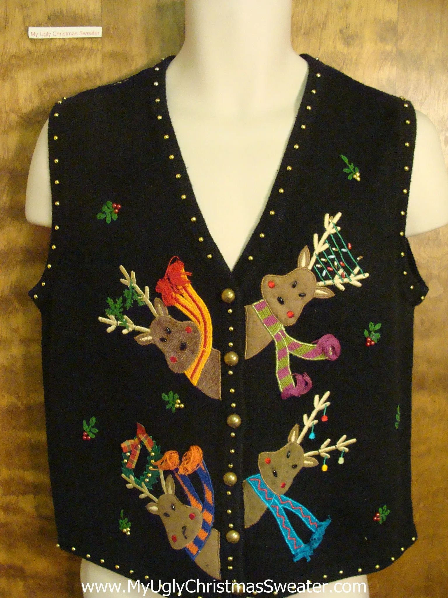 Reindeer Peek-a-Boo Tacky Xmas Party Sweater Vest