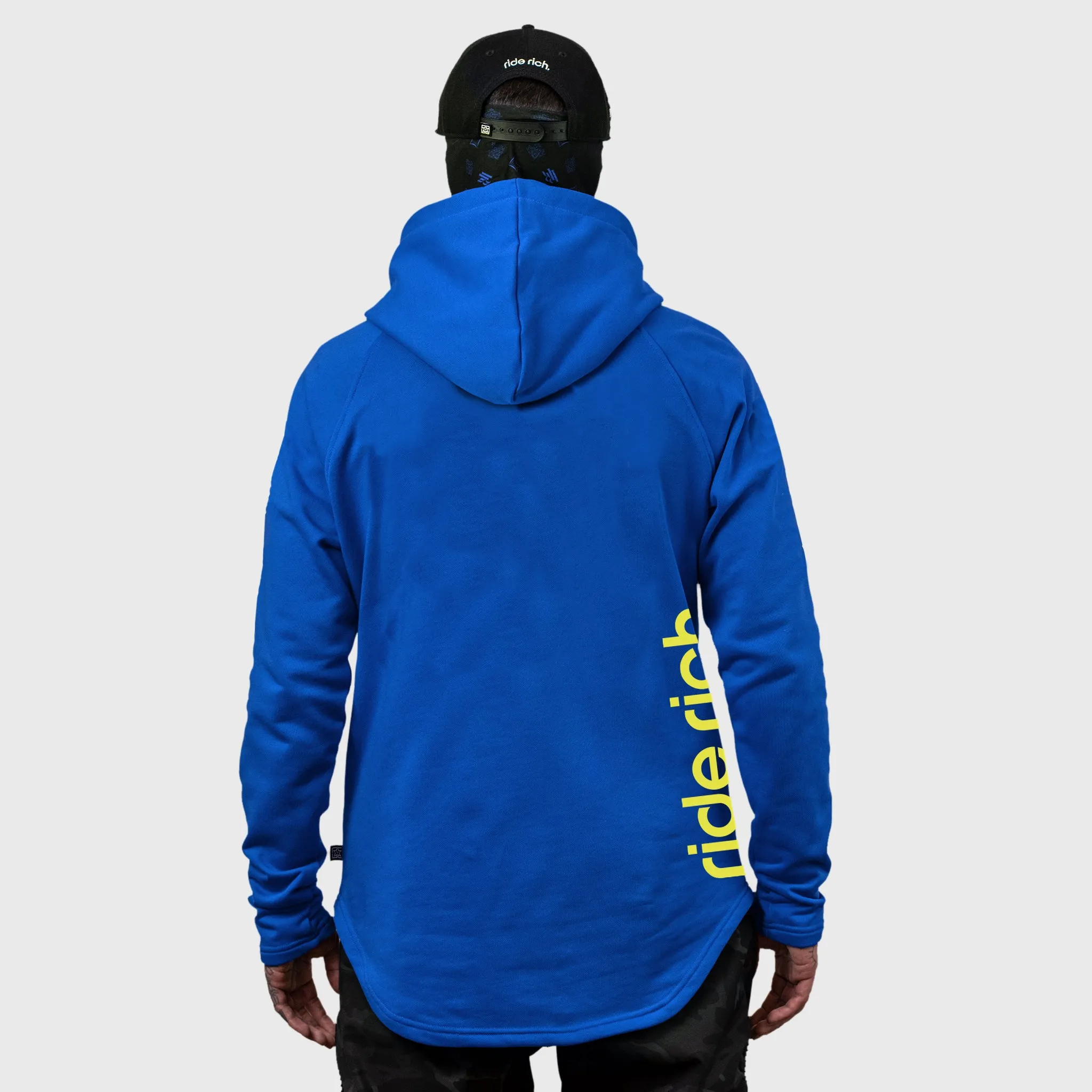 Ride Rich Emblem Scoop Pullover Hoodie {Yellow on Blue}