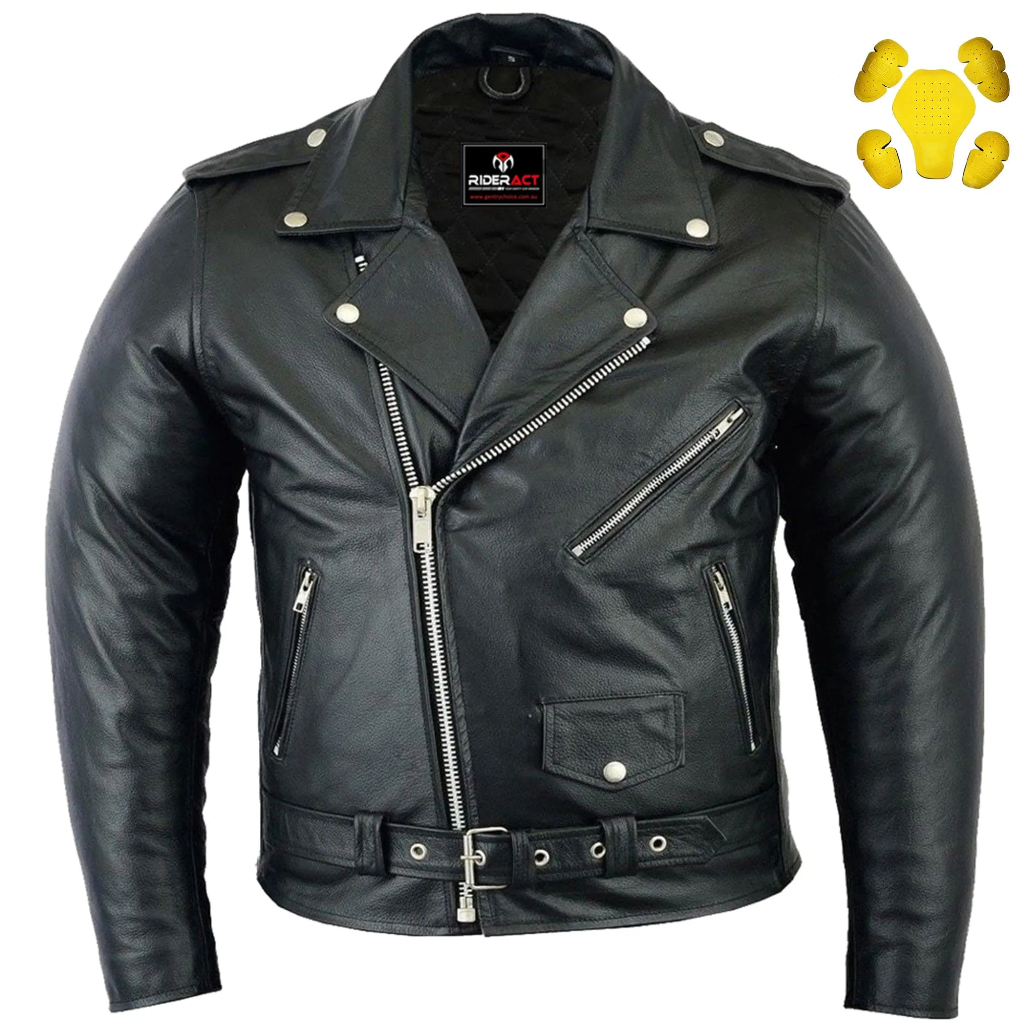 RIDERACT® Leather Motorcycle Jacket Brando Native with CE Armors