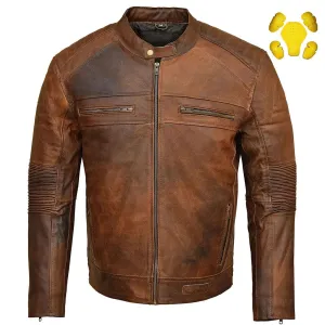 RIDERACT® Mens Leather Motorcycle Jacket Cafe Racer KRATOS