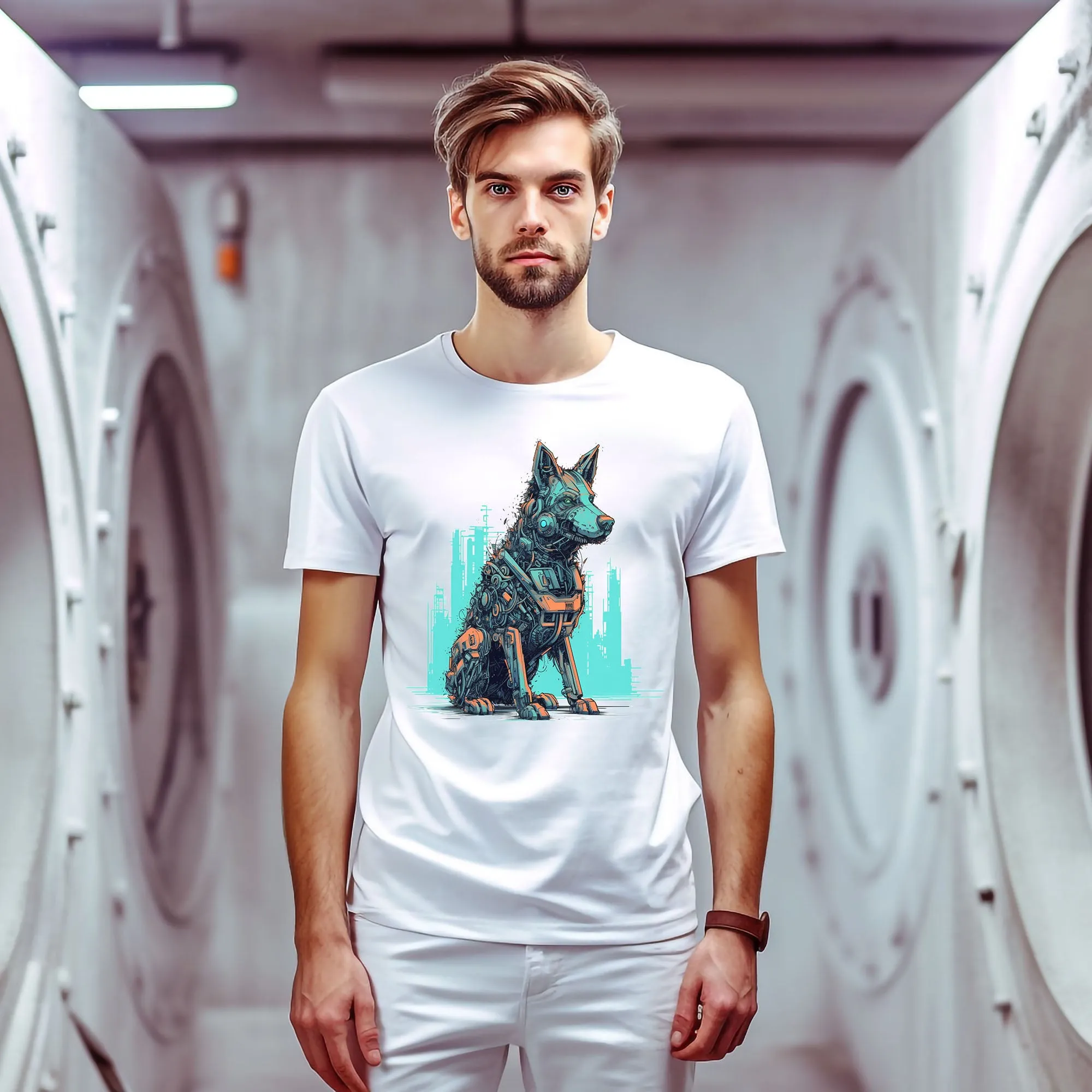 Roboter Schäferhund T-Shirt | T-Shirt für Sci-Fi Fans und Hundeliebhaber