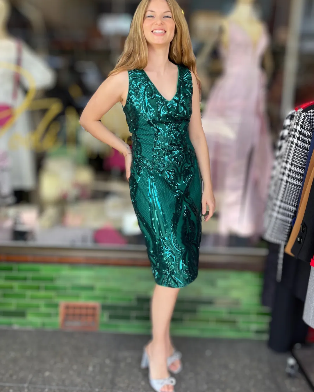 Romance The Label - Fantasy V Dress - Sequin Emerald Green - RD203104