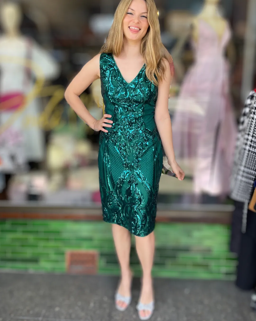 Romance The Label - Fantasy V Dress - Sequin Emerald Green - RD203104