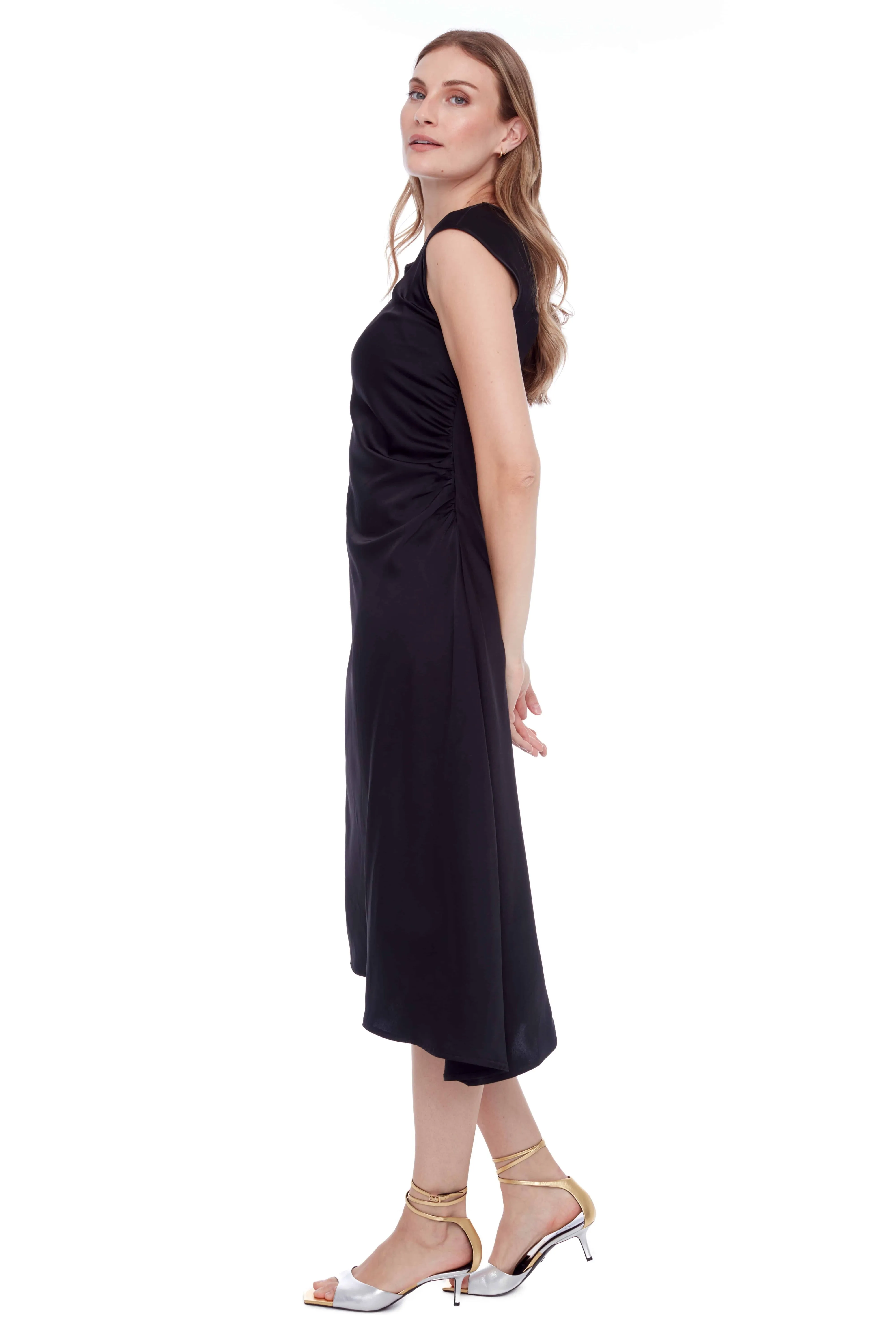 Roxy Solid Asymmetric Satin Dress