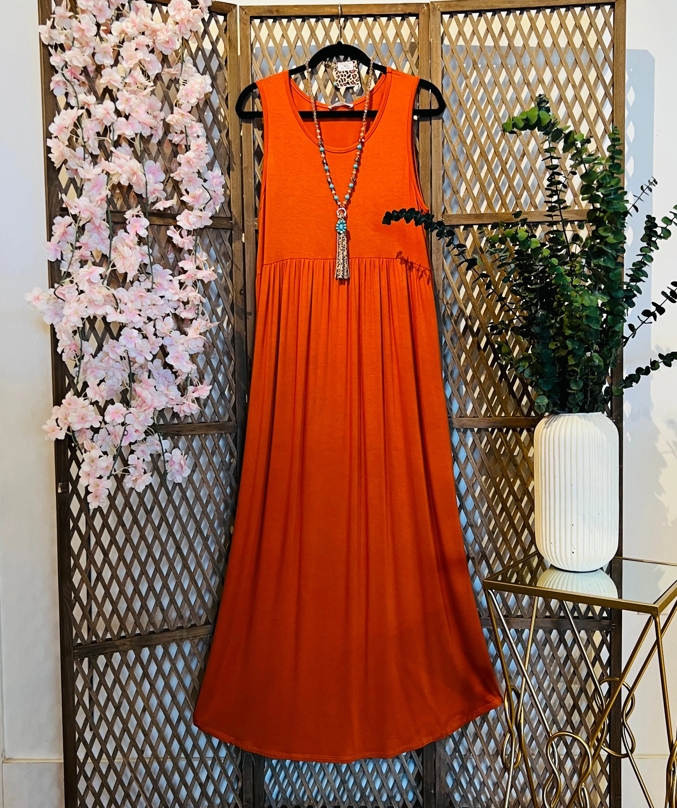 Rust Empire Waist Maxi Dress