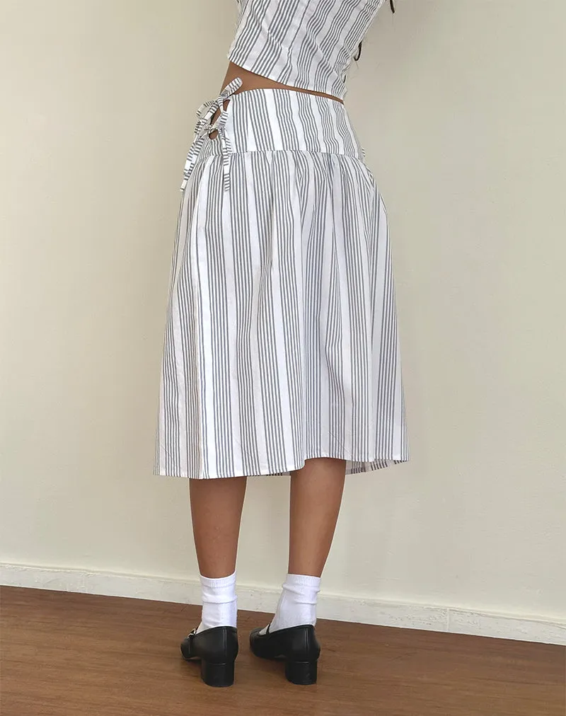 Sasay Midi Skirt in Vertical Grey Stripe