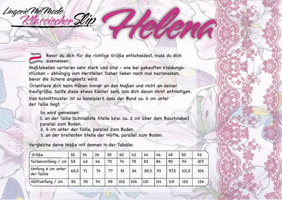 Schnittmuster von Lingeriememade Slip Helena Gr. 32 - 52, deutsch / german. PDF E-Book Slip/ Damenhöschen Nähen mit 16 Variationen. IDsmx3