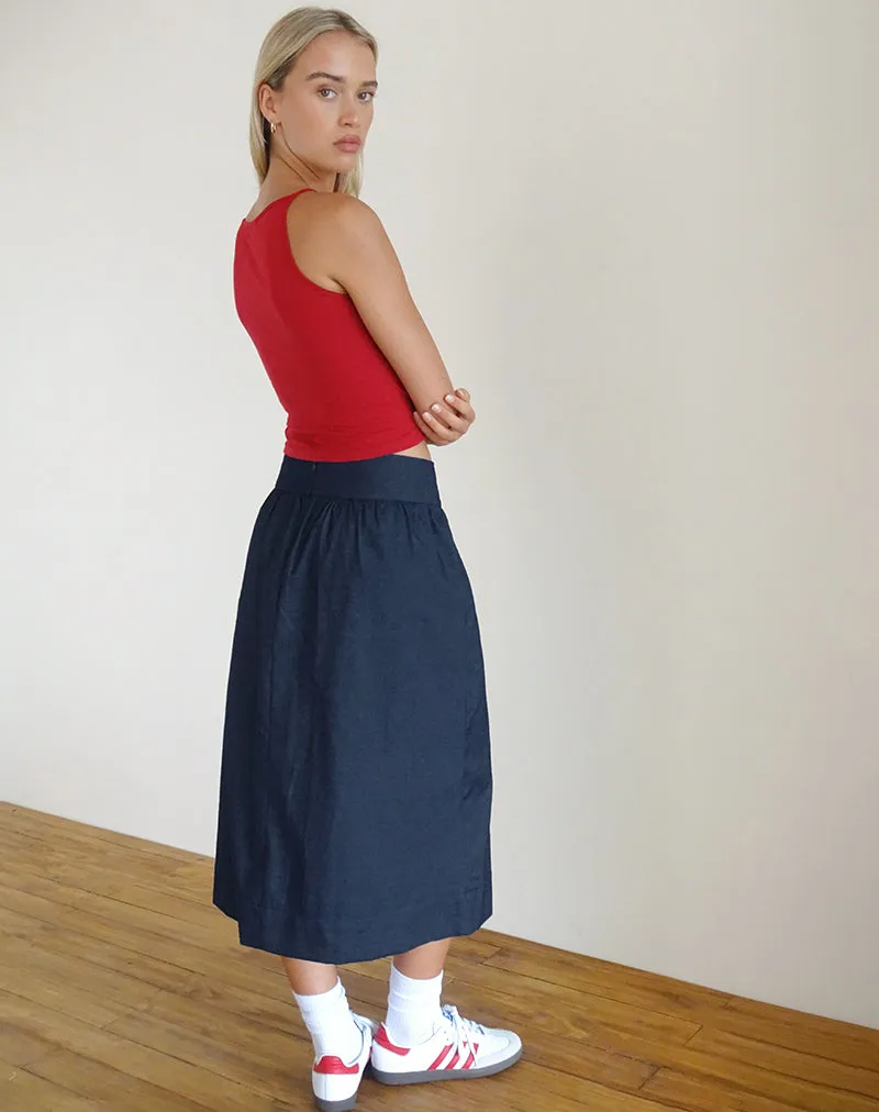 Seraya Midi Skirt in Denim Chambray Indigo