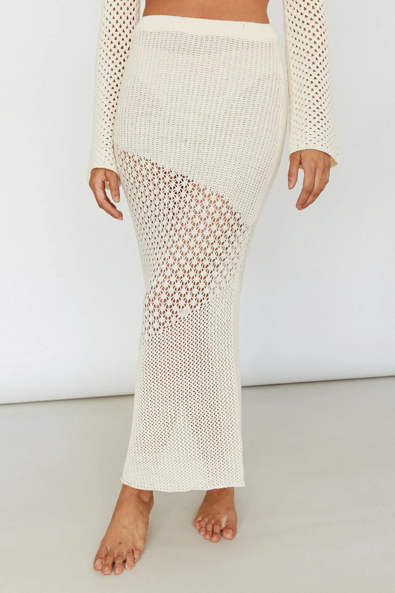 Serenity Sky Crochet Midi Skirt Milk