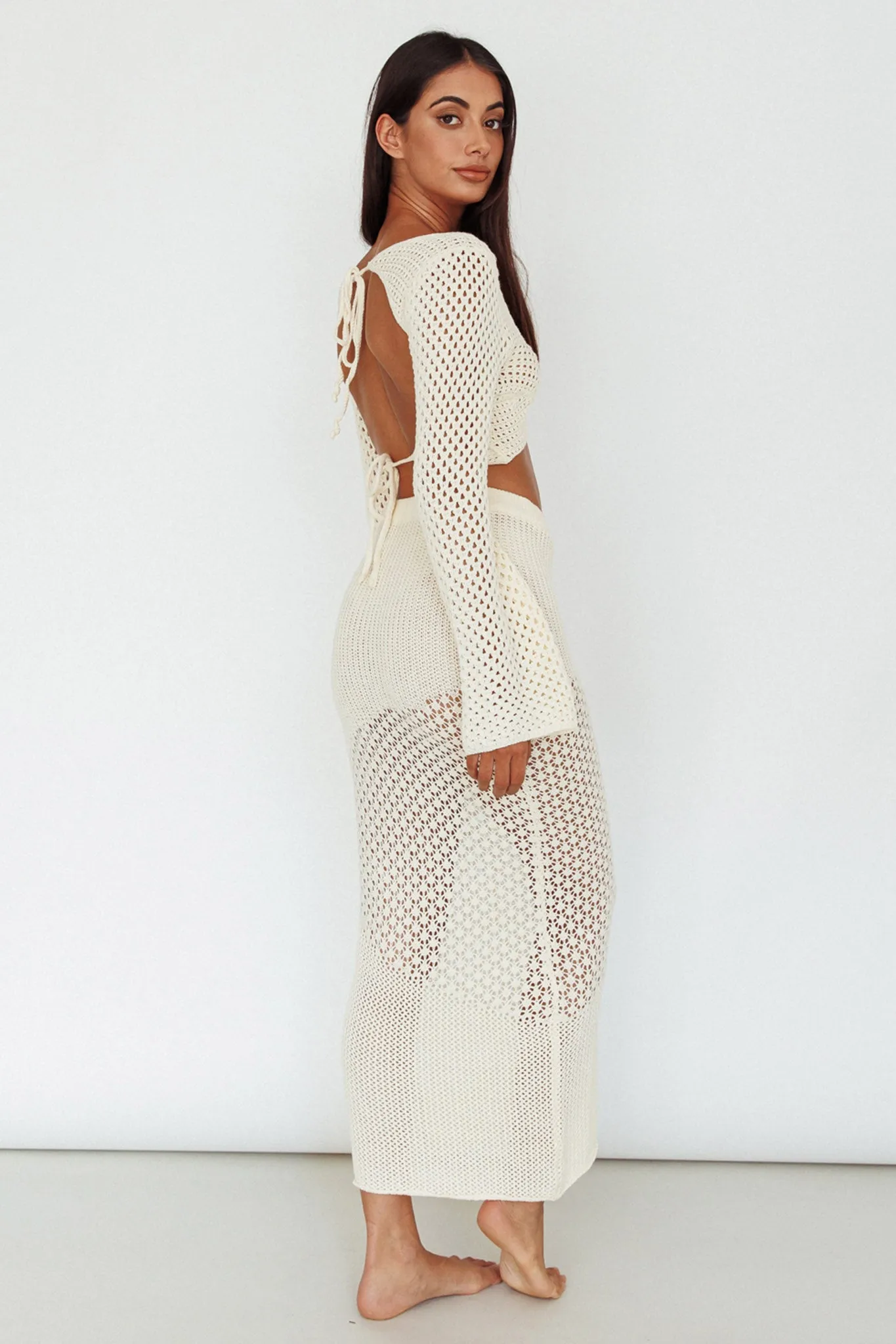 Serenity Sky Crochet Midi Skirt Milk