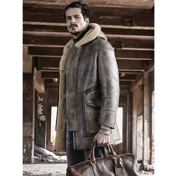 Sheepskin Coat Long Leather Jacket Hooded Fur Coat Thick Mens Winter Coats