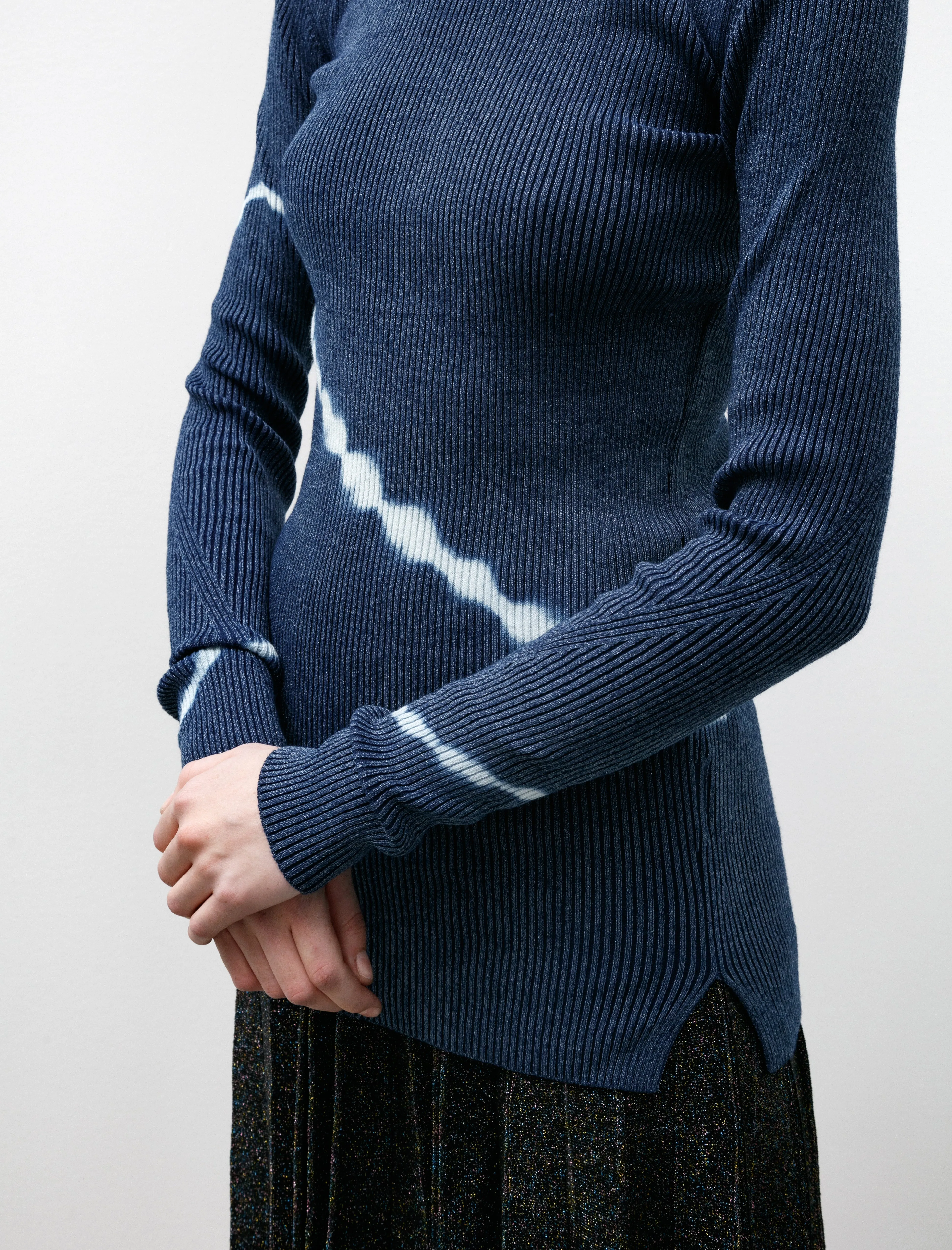 Shibori Ribbed Knit Turtleneck Indigo