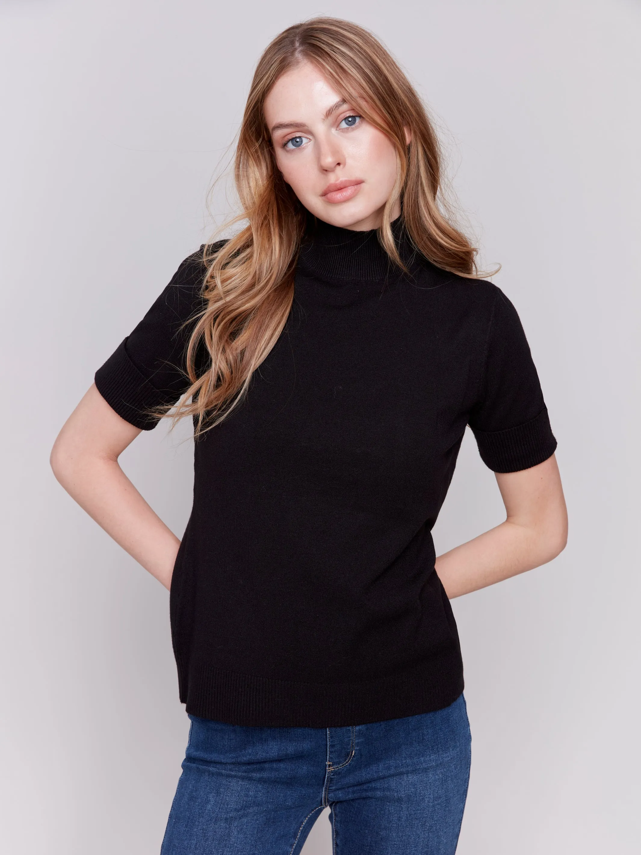 Short Sleeve Mock Neck Sweater