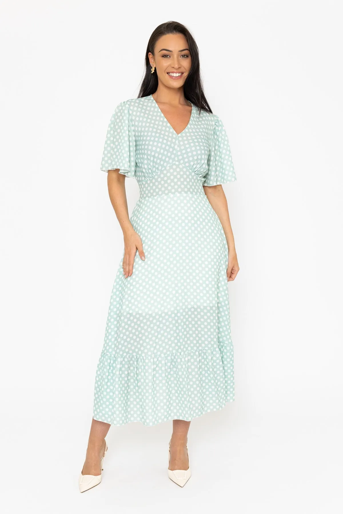 Short Sleeve Sage Susan Midi Dress